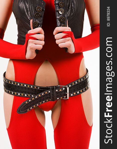 Slim female figure with red outfit and belt