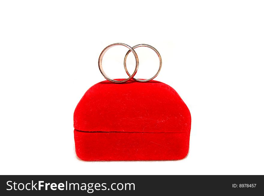 Two wedding rings on red pillow