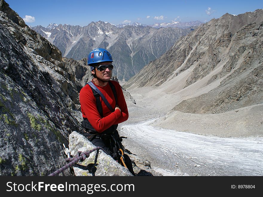 Climber In Red Clothes