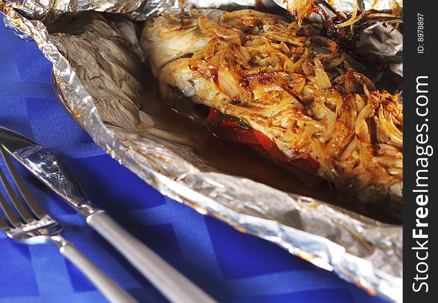 Hot Fish Dishes - Carp with Vegetable in Foil