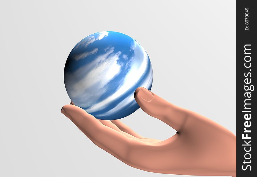 Human hand holding a small defenseless planet