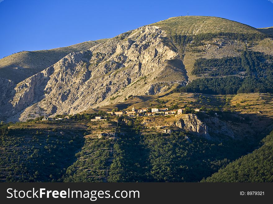 Panoramic View of the village of Prezza in the province of l'Aquila