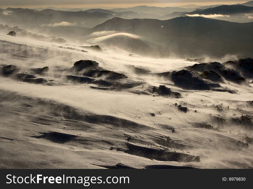 Windy conditions with blowing and drifting snow at mount washington. Windy conditions with blowing and drifting snow at mount washington