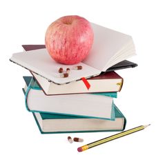 Pills And Red Apple On Books Stock Image Pills And Red Apple On Books Stock Image