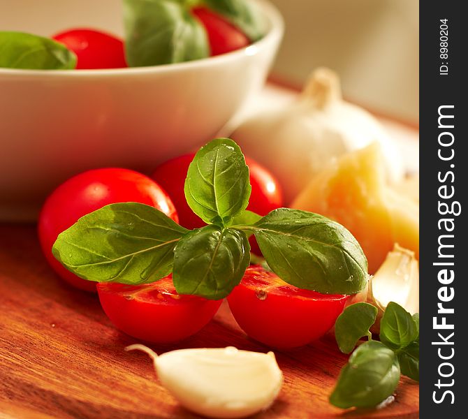 Fresh tomatoes with basil