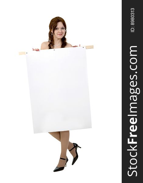The attractive girl holds a paper. The attractive girl holds a paper