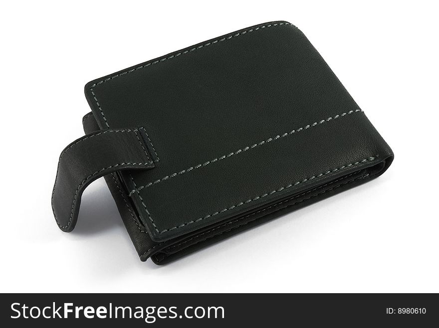 Black Leather purse close up on white background. Black Leather purse close up on white background