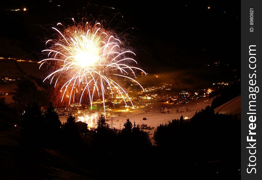 Happy New Year Firework Winter Landscape