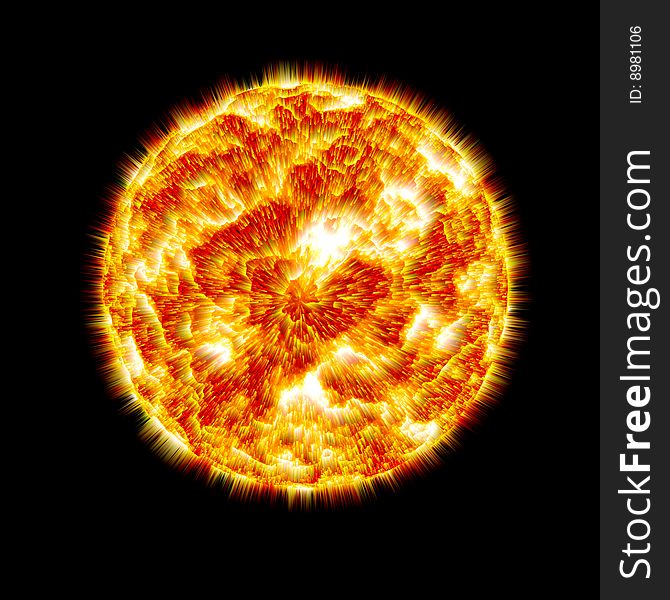 Fire planet explosion illustration with black background