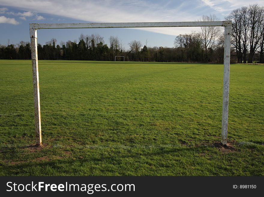 Goal posts in a park football pitch.