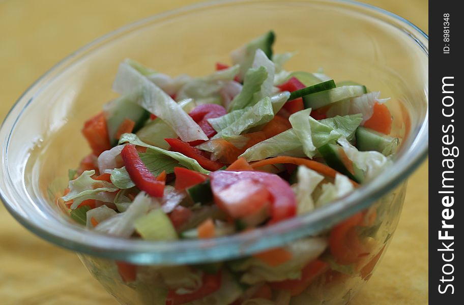 Vegetable salad in glass bowl