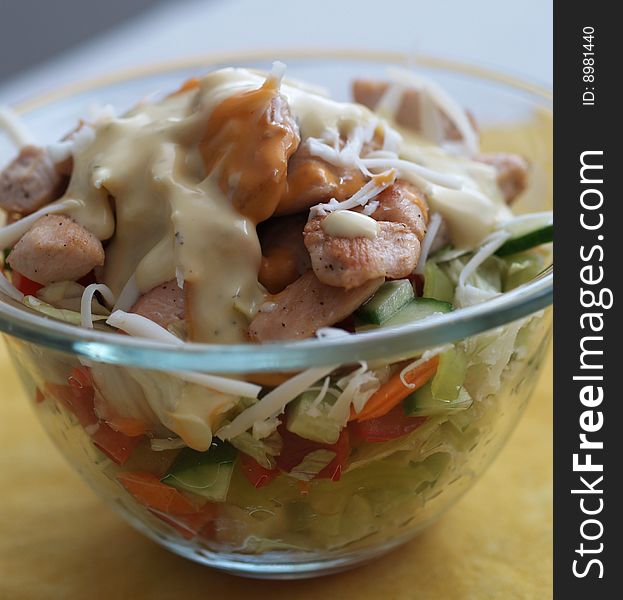 Vegetable salad in glass bowl