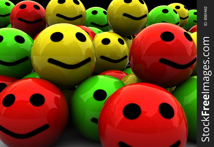 Abstract 3d illustration of colorful smileys heap