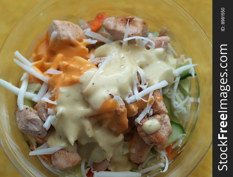 Vegetable salad in glass bowl