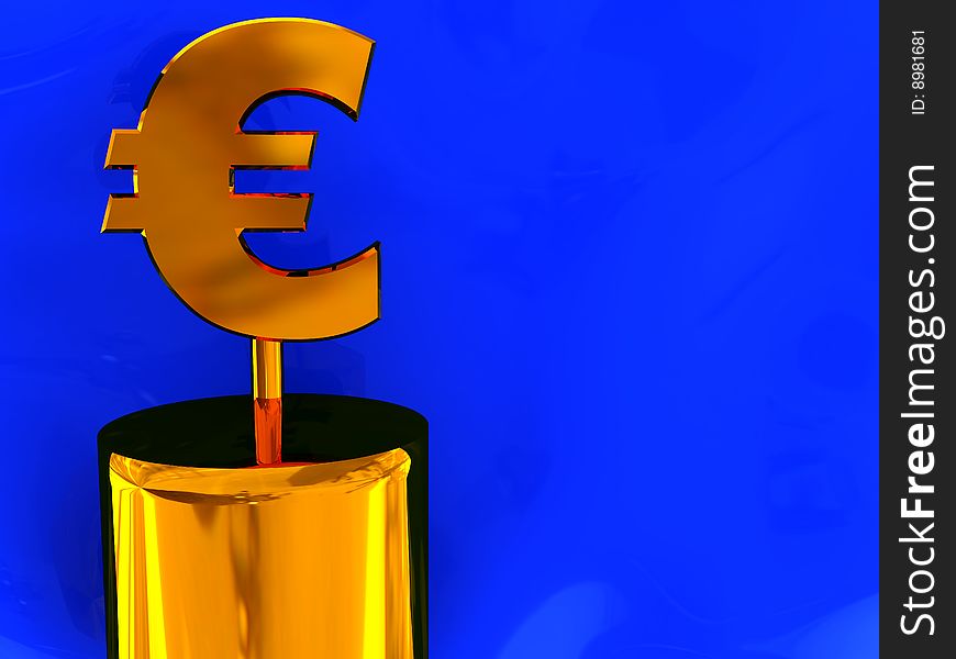 3d illustration of euro sign over blue background