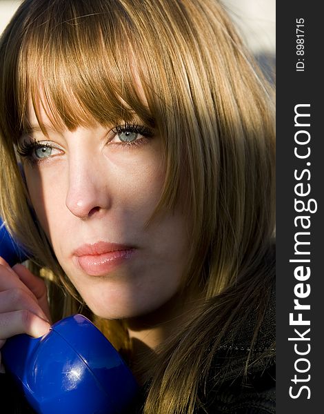 Young Attractive Blonde Female on Pay Phone. Young Attractive Blonde Female on Pay Phone