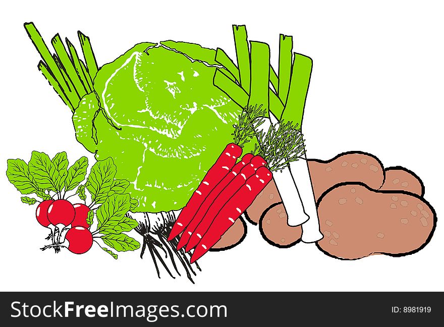 Still life with vegetables on a white background