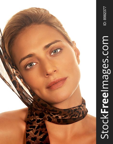 Glamour portrait of a woman with a scarf. Glamour portrait of a woman with a scarf