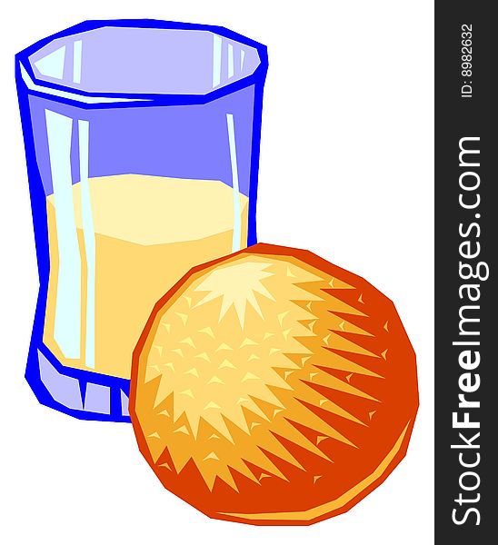 Ilustration of a glass of orange juice on a white background
