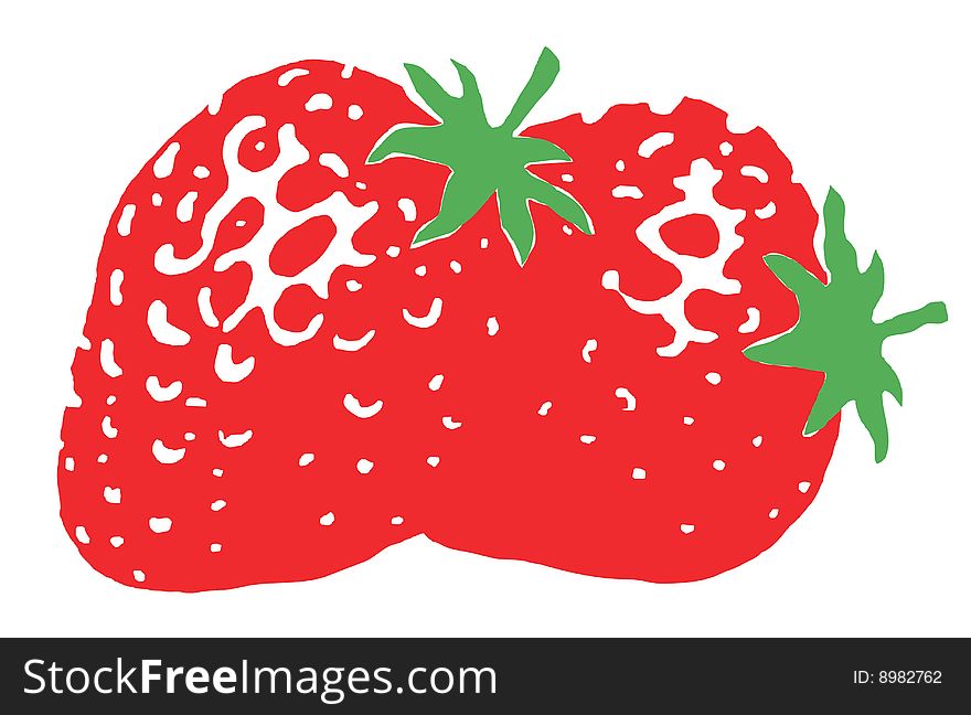 Illustration of a still life of strawberries on a white background