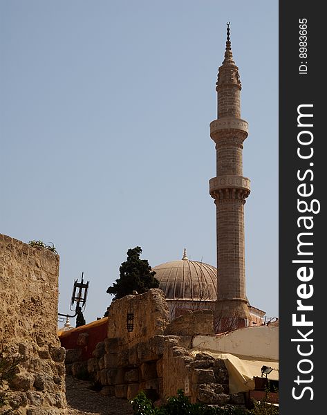 A mosque and minaret, in the heart of the old city, Rhodes, Greece