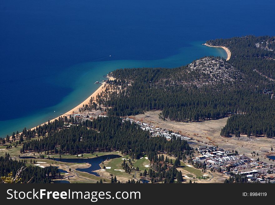 Lake tahoe in spring with snow