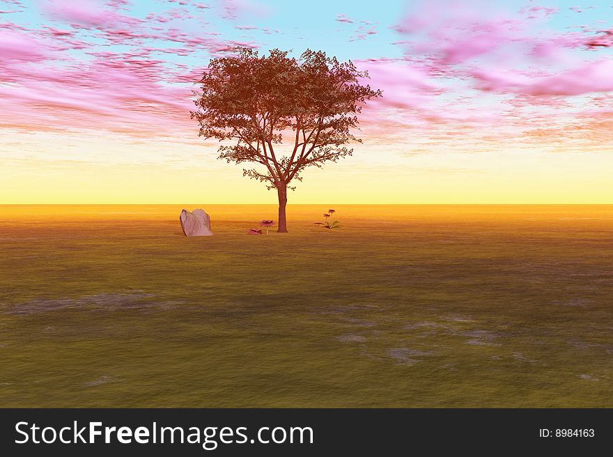Sunset and tree against a vibrant sky. Sunset and tree against a vibrant sky.