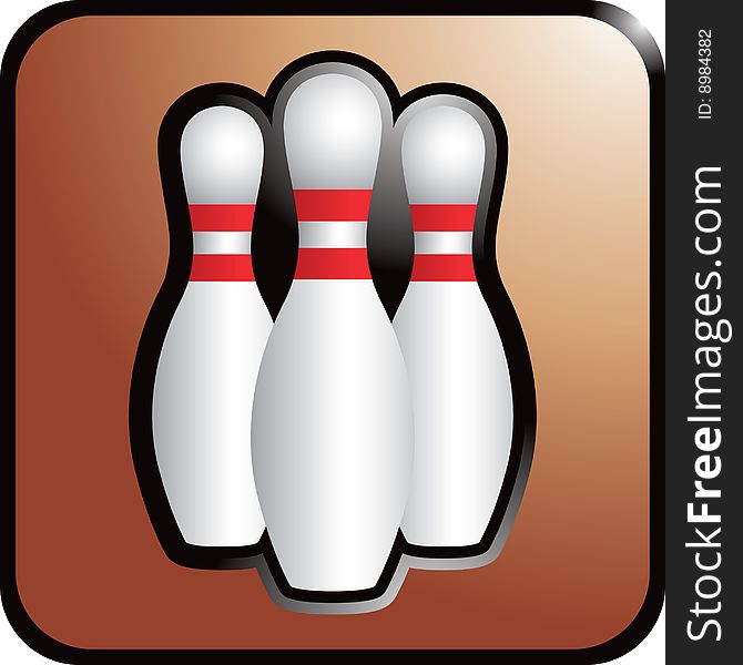Close up picture of three bowling pins on a brown background. Close up picture of three bowling pins on a brown background.