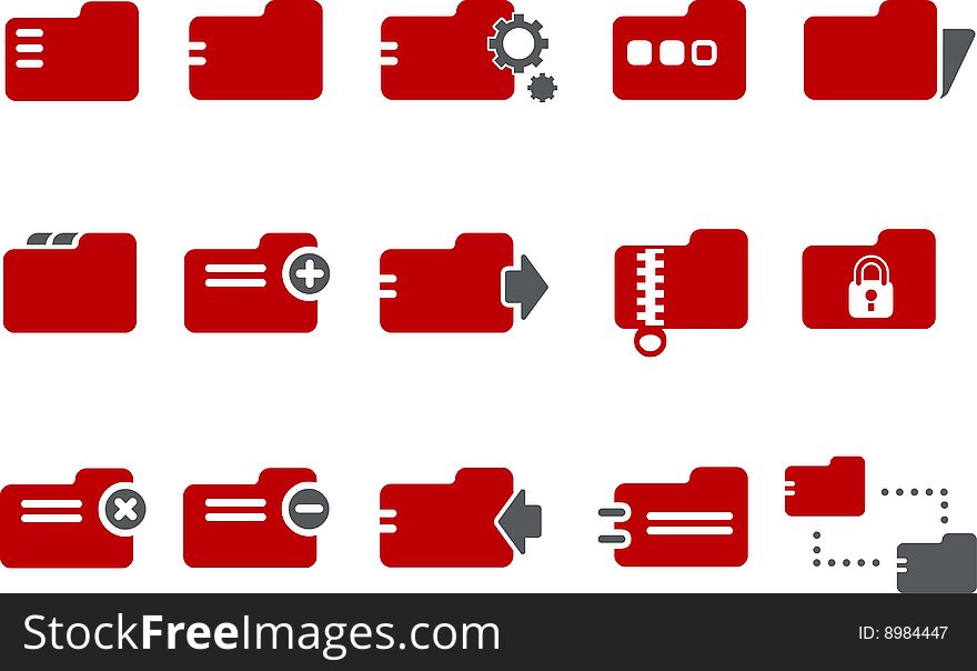 Vector icons pack - Red Series, folder collection. Vector icons pack - Red Series, folder collection