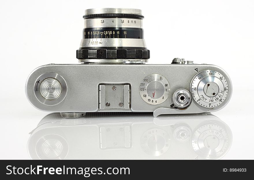 Old viewfinder  photo camera isolated on white