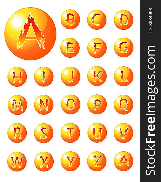 Illustration of fire alphabet collection