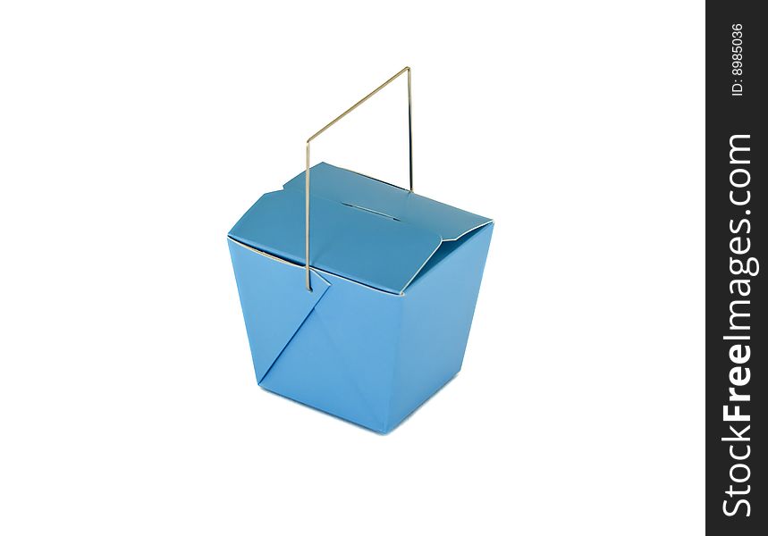 A mini blue chinese food take out box, isolated on a white background. A mini blue chinese food take out box, isolated on a white background.