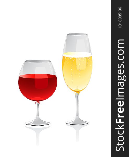 Illustration of champagne and wine glasses