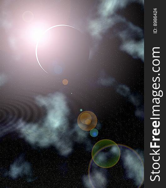 Space abstract background showing lens flare from sun. Space abstract background showing lens flare from sun