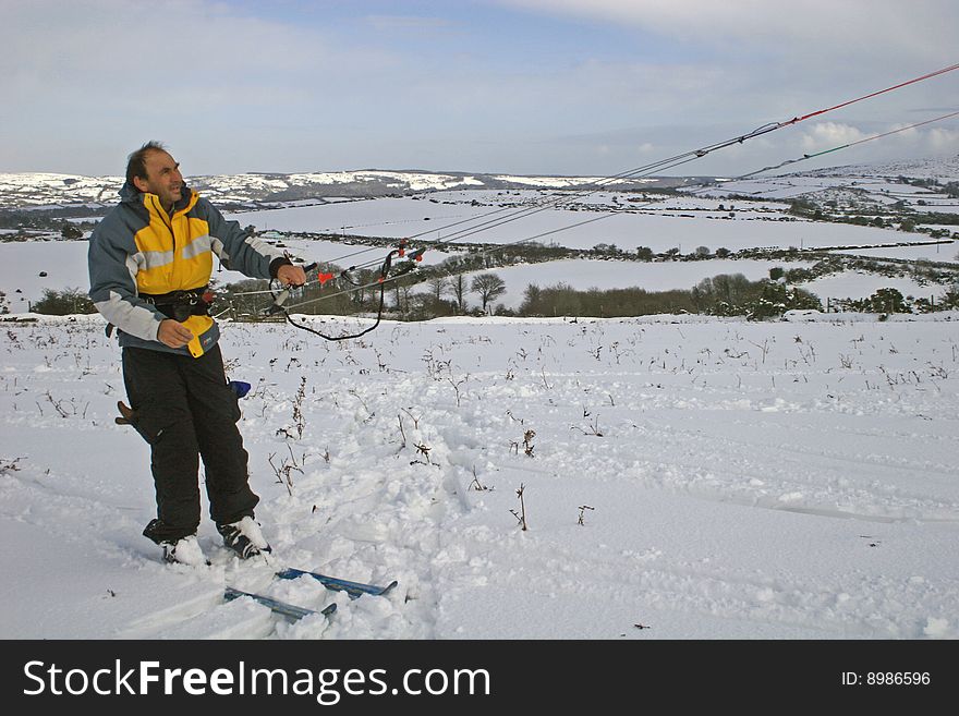 Kite skiing on Dartmoor, Devon