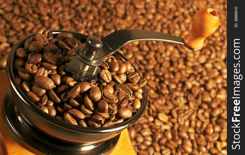 coffee in the coffee grinders, close-up