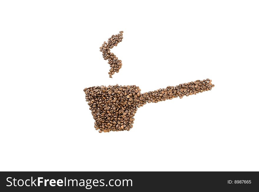 Coffee pot made of coffee beans isolated on white