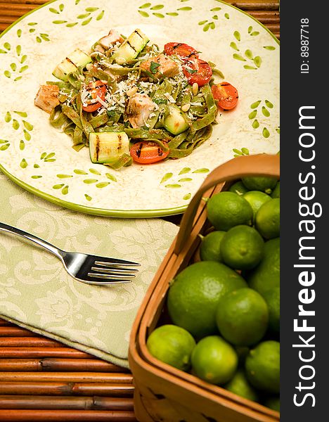 Spinach Fettucini with chicken and Vegetables