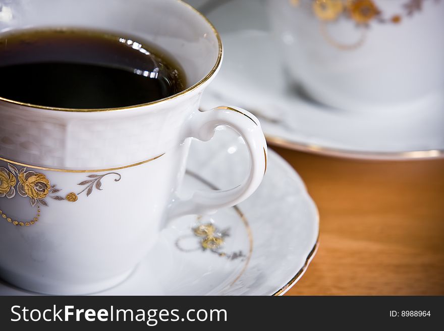 Set of coffee cups on table