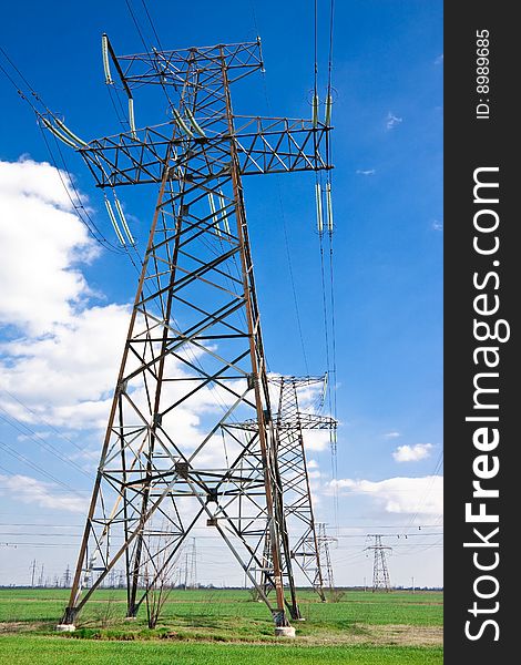 Electricity pylon or tower with its cables carrying high voltages