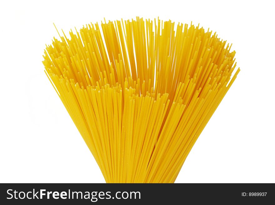 Yellow pasta on white background