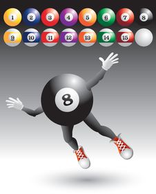 Flying Eight Ball Character With Billiard Balls Royalty Free Stock Photo Flying Eight Ball Character With Billiard Balls Royalty Free Stock Photo