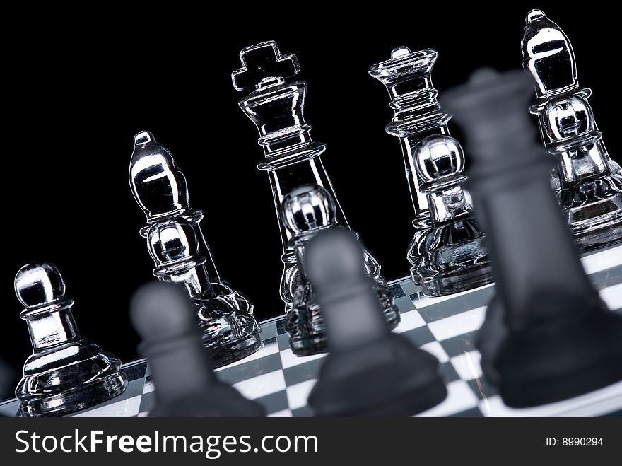 Transparent chess game with black background. Transparent chess game with black background