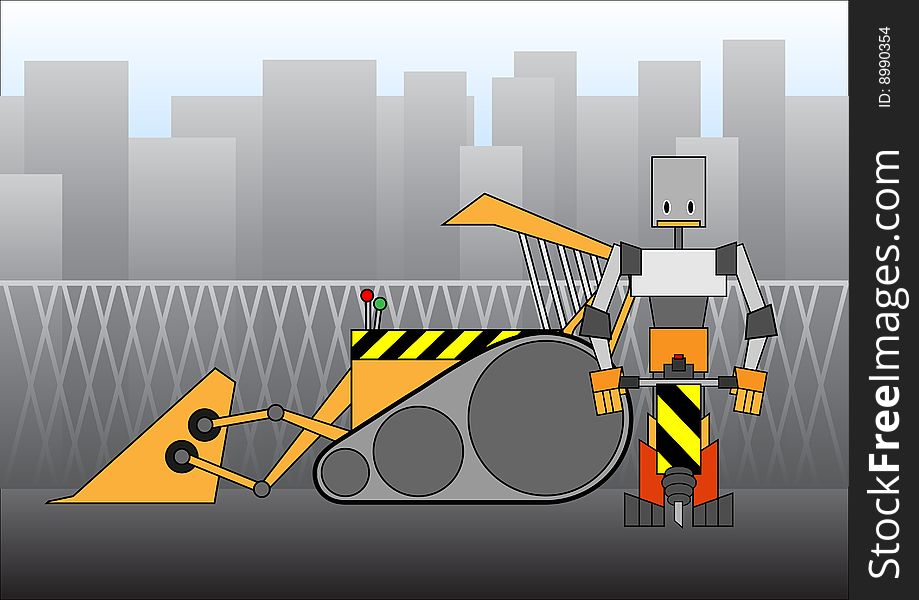 Vector illustration of under construction design, includes the worker and bulldozer.