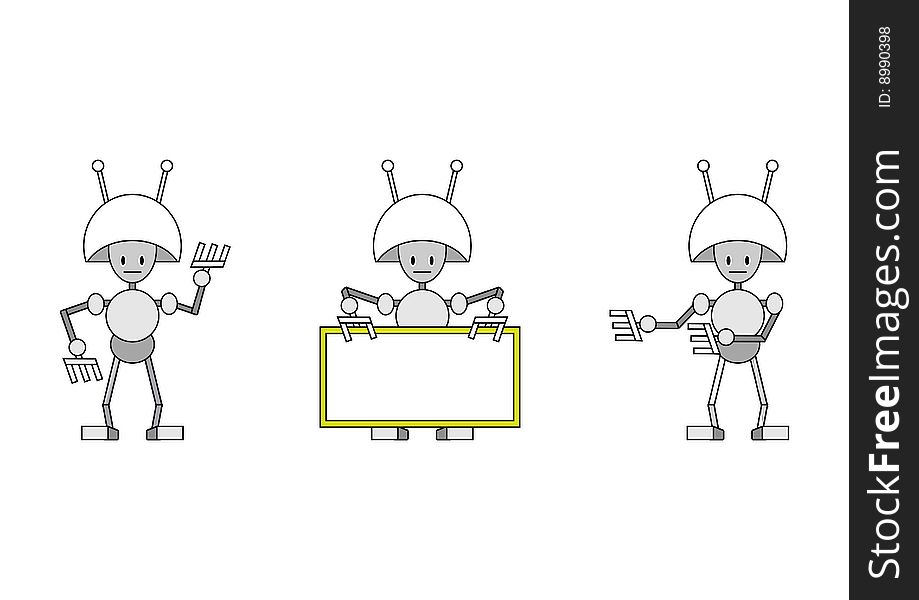 Vector illustration of three funky robots.