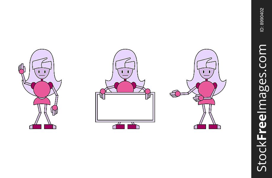 Vector illustration of three funky pink robot-girls.