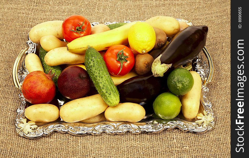 Fruit and vegetables on a tray