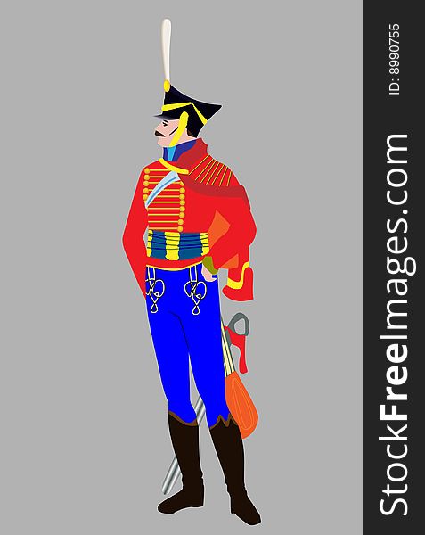 One hussar in uniform. Vector. Without mesh.