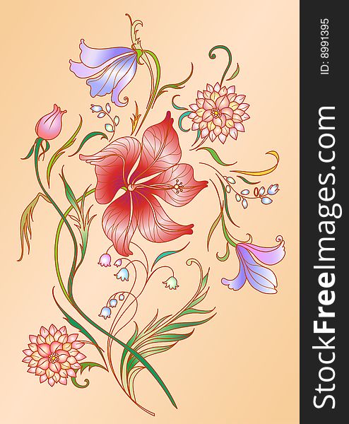 Vector Illuctration of colored floral elements on the biege background.