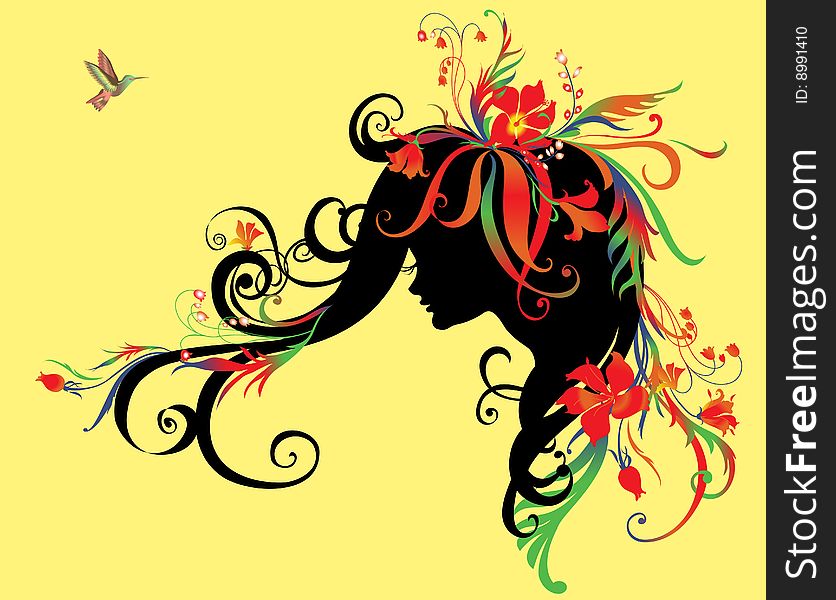 Vector Illuctration of Abstract beautiful girl with flowers in hair